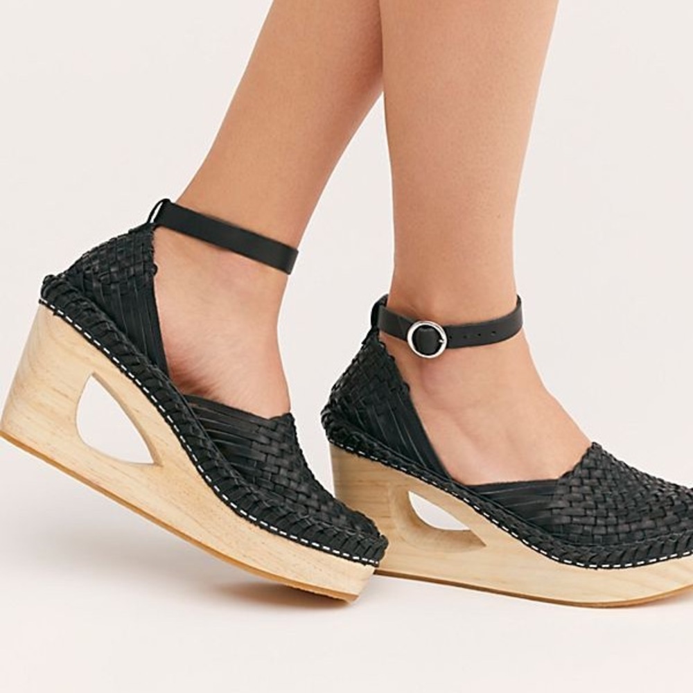 Free People Black Woven Wedges